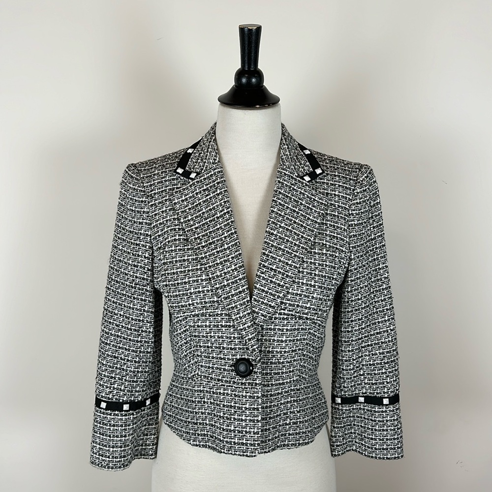 Bebe black white cropped tweed blazer punk